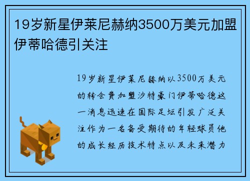 19岁新星伊莱尼赫纳3500万美元加盟伊蒂哈德引关注